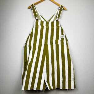 Big Bud Press Overalls Romper Shortalls Jumper Denim Stripe Olive Green 2XL